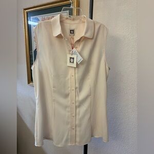 Anne Klein Cream Button Down Sleeveless Shirt